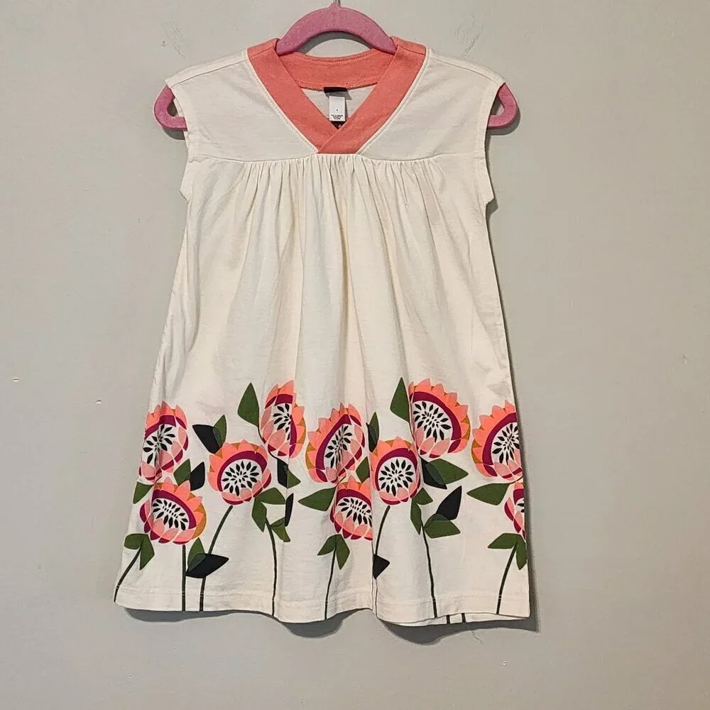 Tea Collection sz 4 girls summer sleeveless dress flower applique